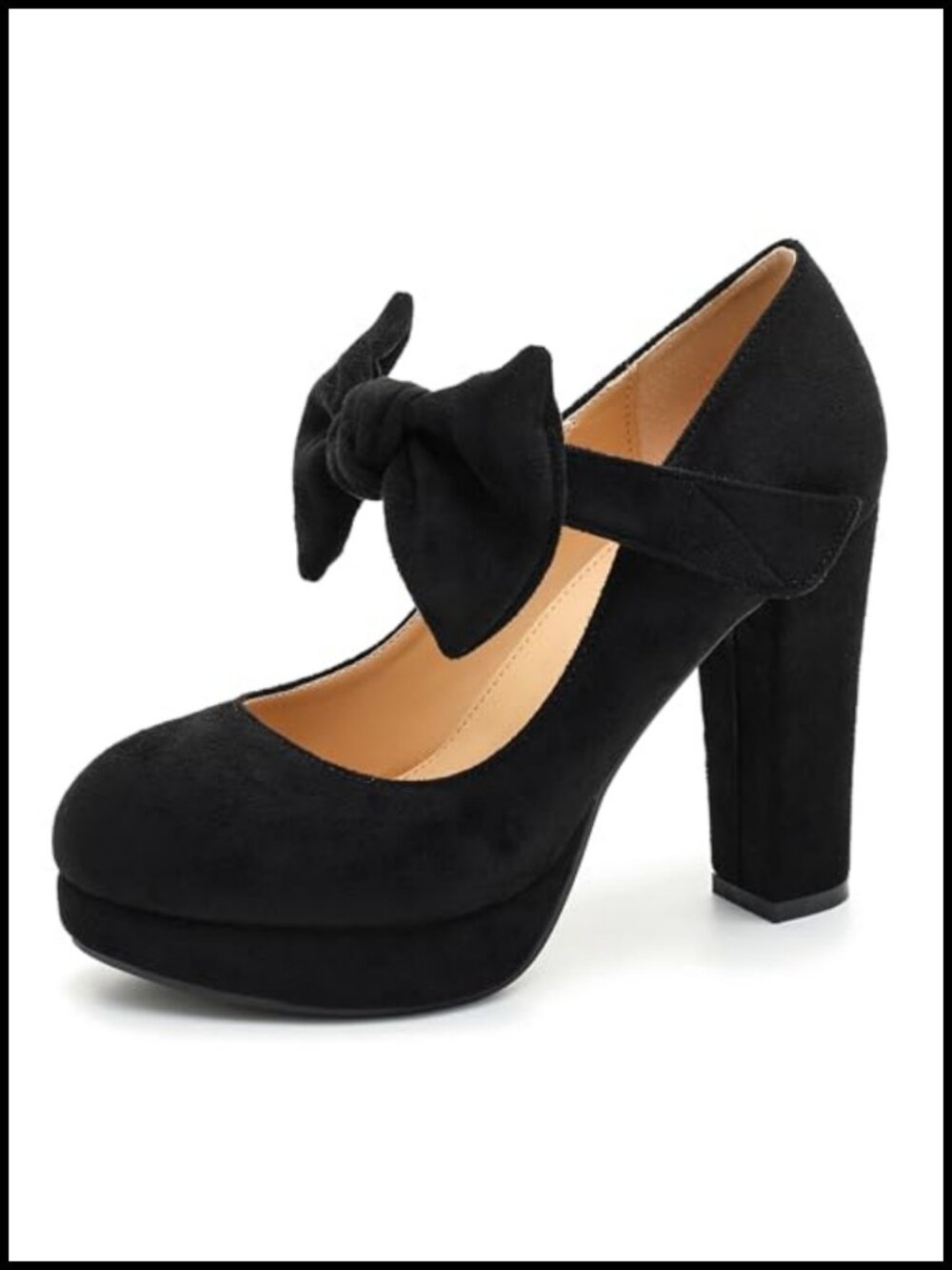 Bow Platform Block High Heel Pumps, Ankle Strap, Removable Bowtie, 4-Inch Heel